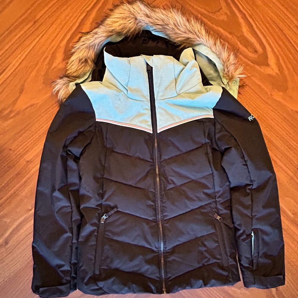 Girls 12-14 Y Roxy Teal and Black Ski Jacket